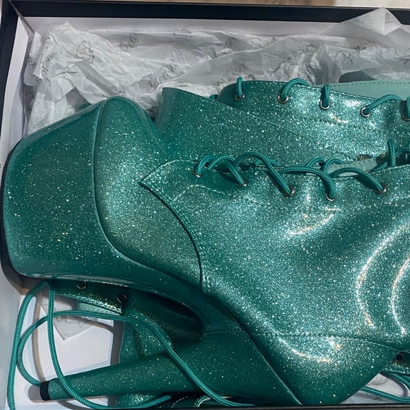 Pleasures Shoes - Sparkling Teal Platform Heels